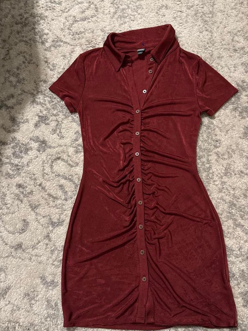 wild fable Wine Red Ruched Button-Front Mini Dress
